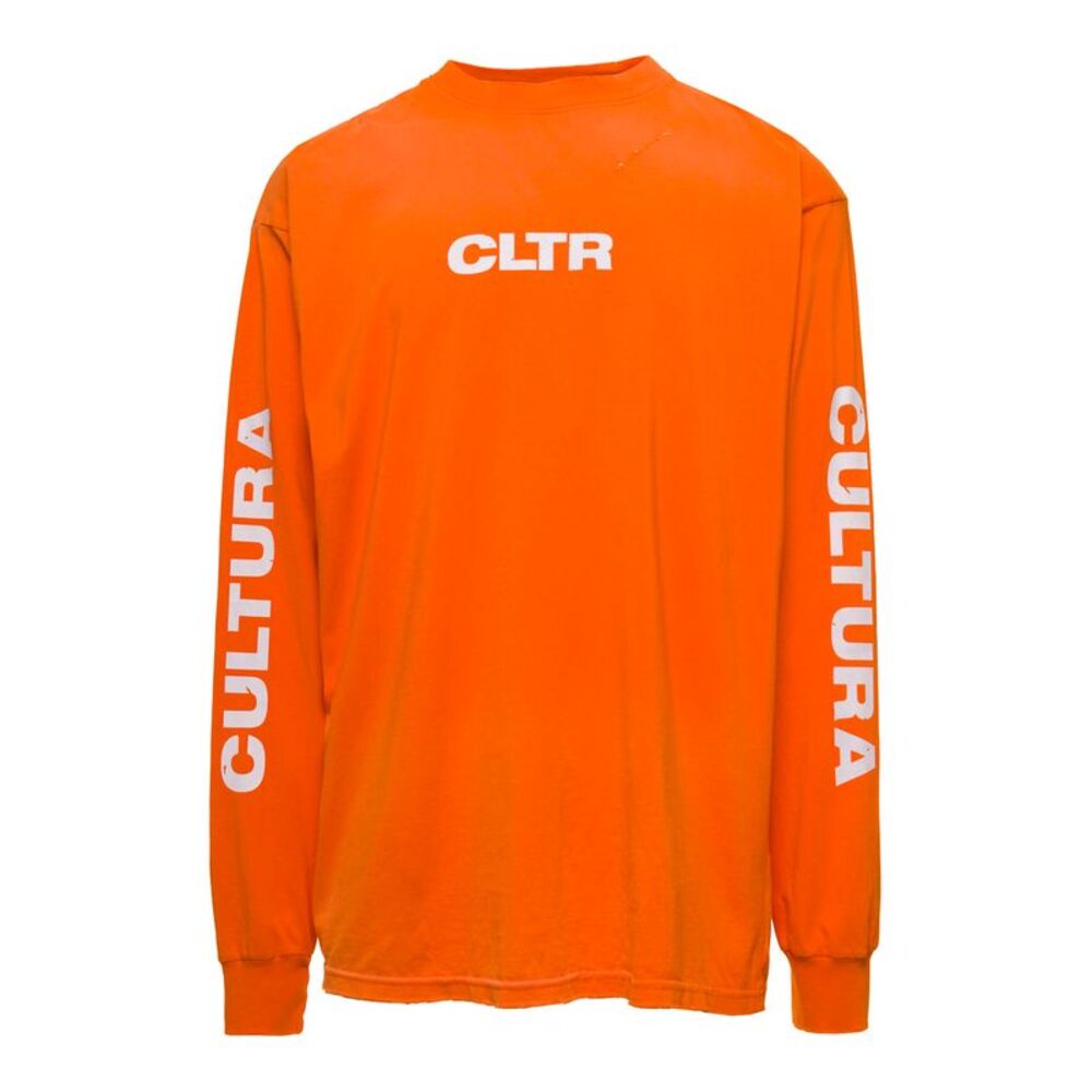 Cultura Men Orange Crewneck Sweatshirt With Contrasting Cltr Print In Jersey Man